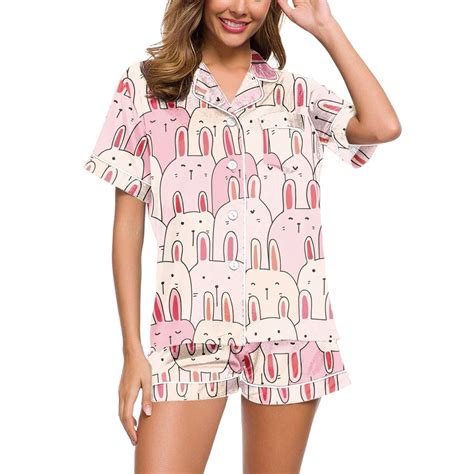 Gyujnb Womens Pajamas Set Short Sleeve Sleepwear Button Down Nightwear