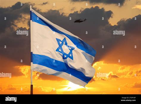 Flag of Israel during. Israeli national colors and military helicopter ...