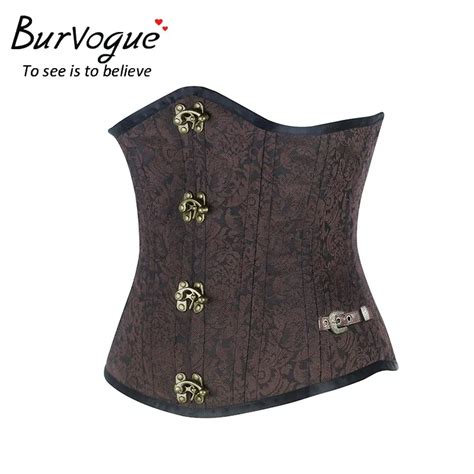 Steampunk Corset Brown Black Steel Bone Underbust Corsets Dobby