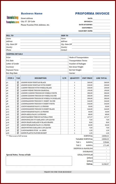 International Proforma Invoice Template Template Resume Examples