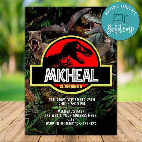 Dinosaur Jurassic World Party Birthday Invitation Printable Sportspartydesign