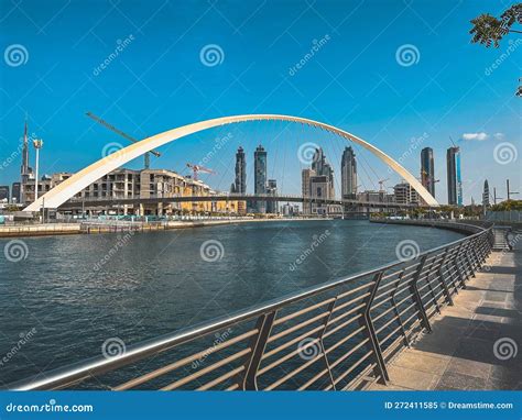 Dubai Water Canal Tolerance Bridge, Pedestrian Bridge With Water Taxi ...