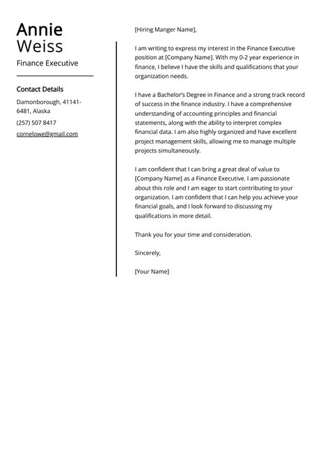 Finance Executive Cover Letter Example Free Guide