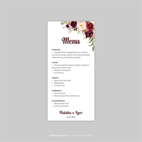 Menu Cardápio Floral Arte Digital Elo7 Produtos Especiais