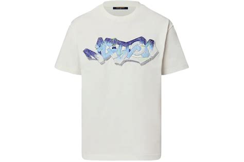 Louis Vuitton 3D LV Graffiti Embroidered T-Shirt White Blue Men's ...