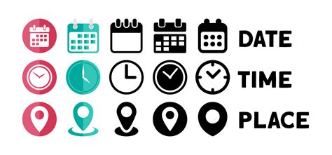 Date Time Address Or Place Icons Symbol Vector Art At Vecteezy