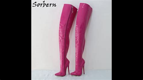 Sorbern Shiny Boots Women Crotch Thigh High Unisex Long Boots Pointed