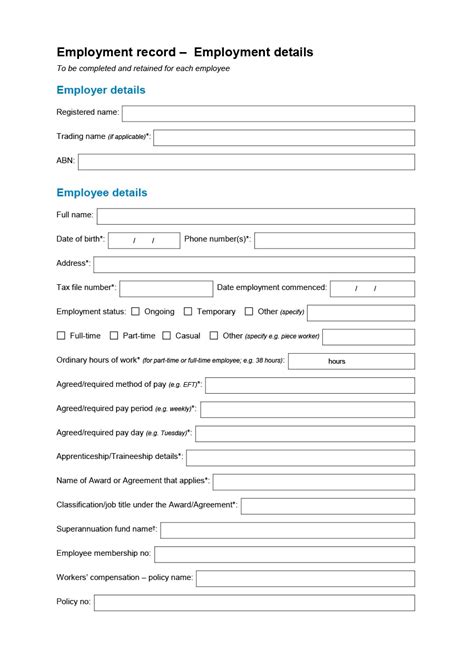 Printable Employee Information Form