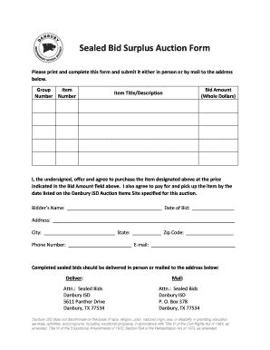 Fillable Online Danburyisd Sealed Bid Surplus Auction Form Danbury