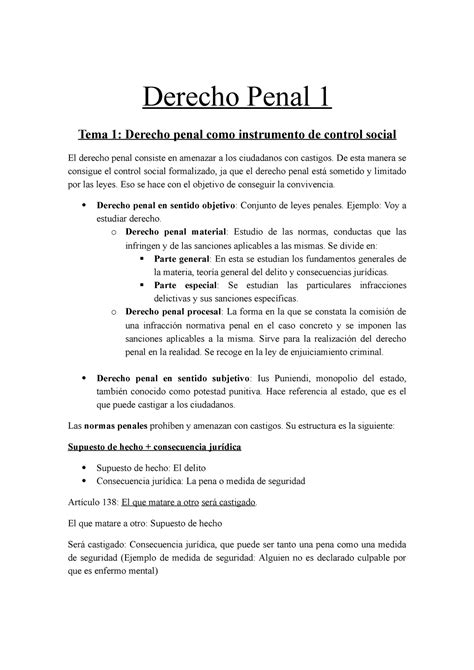 Derecho Penal 1 Son Todos Los Apuntes De Derecho Penal I Para