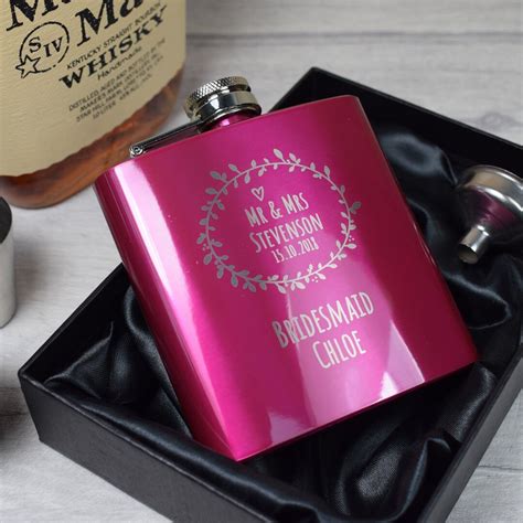 Personalised Engraved Wedding Hip Flask for Women With Leaf Motif ...