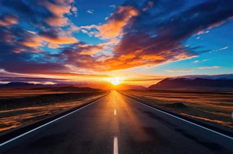 Empty Asphalt Road at Sunset AI Generated Stock Photo - Image of ...