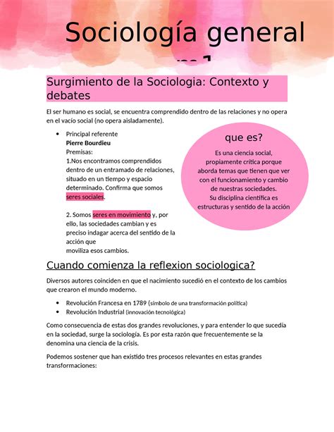 Sociologia Resumen Surgimiento De La Sociologia Contexto Y Debates