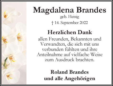 Traueranzeigen Von Magdalena Brandes Trauer Anzeigen De