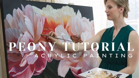 Peony Acrylic Painting Tutorial + Timelapse || Learn to Paint Peonies ...