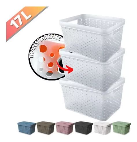 Kit 3 Cesto Organizador S Tampa Trama Rattan 17l Usual MercadoLivre