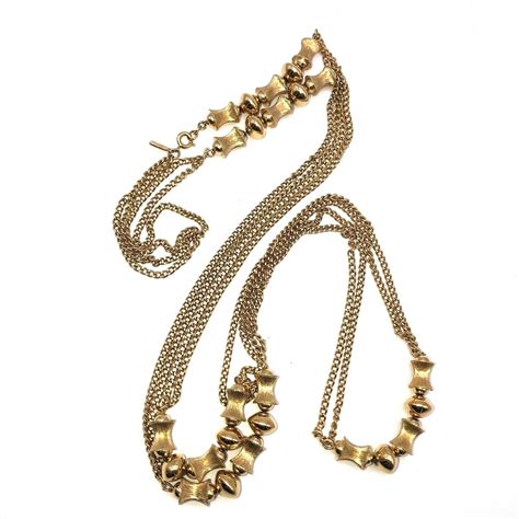 Monet Textured Gold Tone Bead Multi Chain Necklace Gem