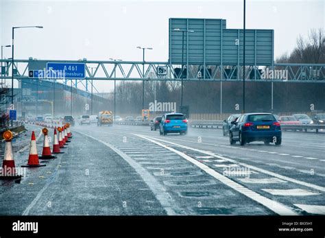 Junction 8, where the M5, joins the M6 motorway. Drivers viewpoint on a ...