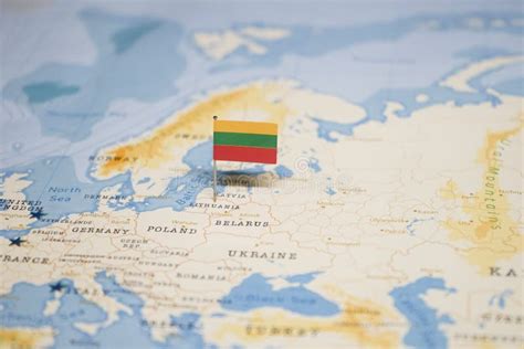 The Flag Of Lithuania In The World Map Stock Photo Image Of Material