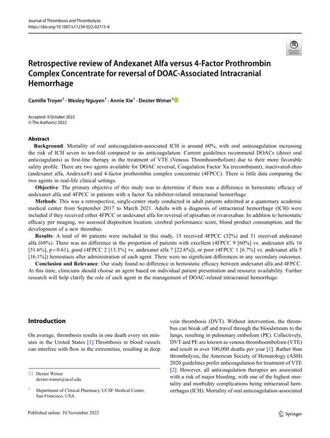 Pdf Retrospective Review Of Andexanet Alfa Versus 4 Factor