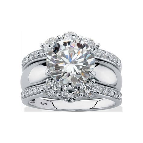 Palmbeach Jewelry Round Cubic Zirconia 2 Piece Multi Row Jacket Wedding Ring Set 4 66 Tcw In