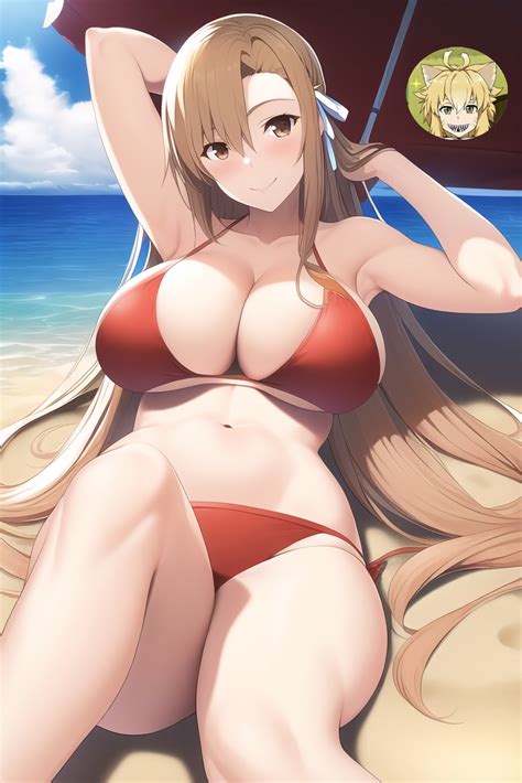 Hentai Busty Girl Alluring Asuna Sao Auburn Hair Beach Big Breasts