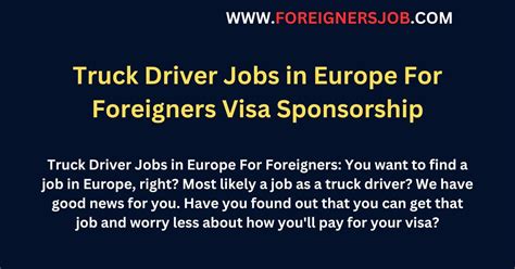 Truck Driver Jobs In Europe For Foreigners Visa Sponsorship Foreignersjob