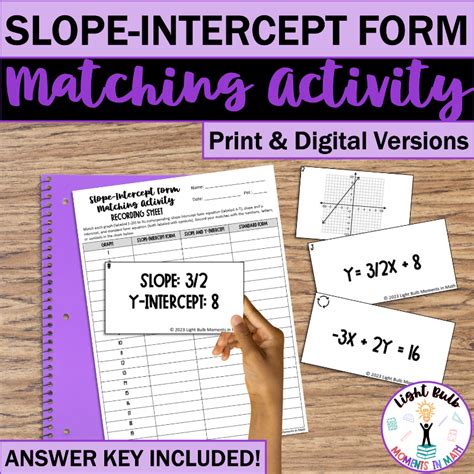 Slope Intercept Form Matching Activity Print And Digital Light Bulb