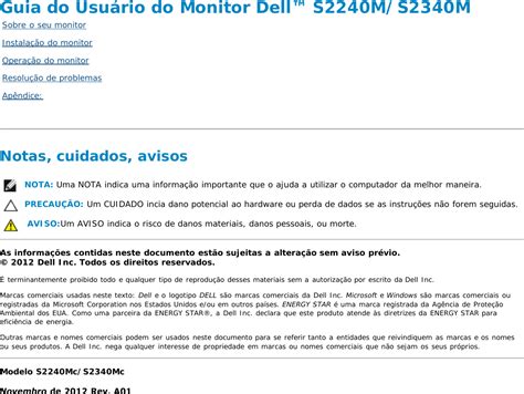 Dell s2240m Monitor Guia Do Usuário User Manual UsuÃrio User s Guide Pt br