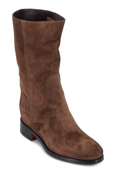 Santoni Hermione Brown Suede Mid Calf Boot Mitchell Stores