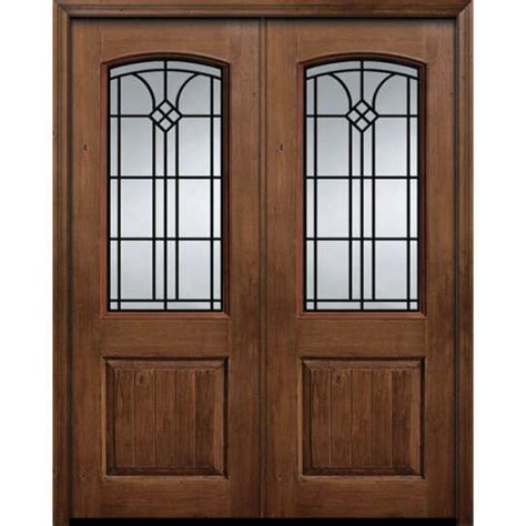 ESWDA 64x96 Exterior Knotty Alder 96in Double 1 Panel 2 3 Arch Lite