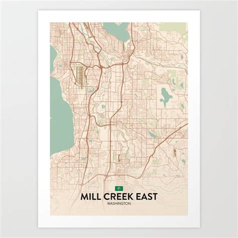 Mill Creek East, Washington, United States - Vintage City Map Art Print ...