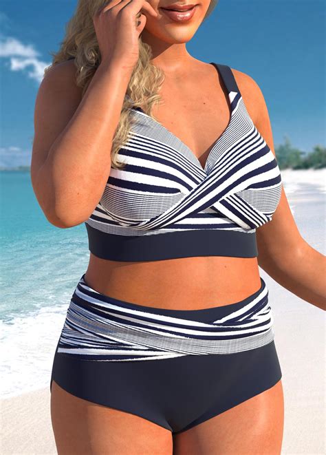 Criss Cross Striped Navy Bikini Top Modlily USD 29 98