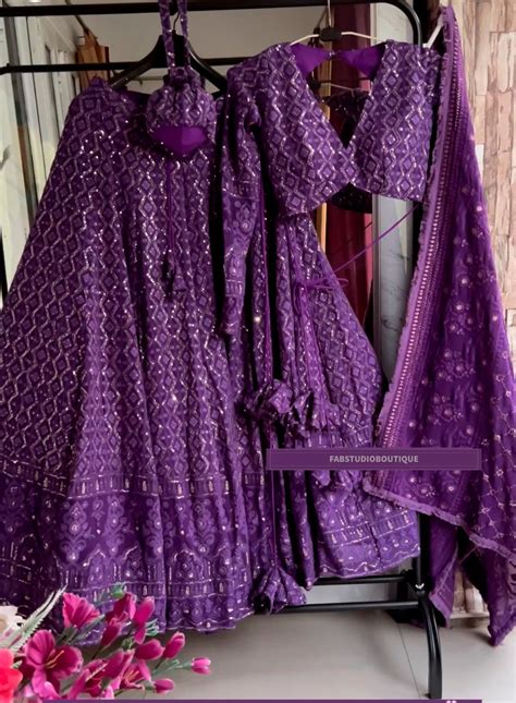 Lilac Purple Lucknowi Chikankari Lehenga Choli Indian Wedding Wear