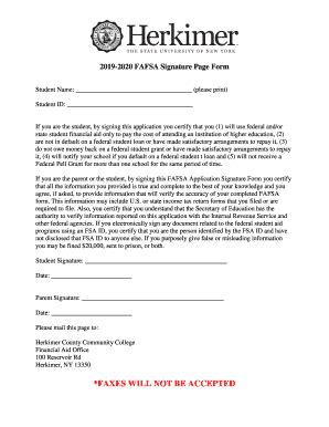 Fillable Online Fafsa Signature Page Form Fax Email Print