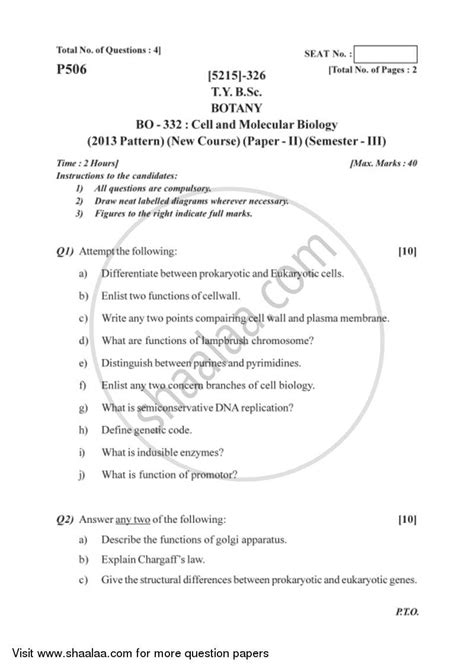 Cell And Molecular Biology B Sc Botany Semester Tybsc