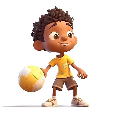 D Render De Un Ni O Afroamericano Con Bal N De F Tbol Foto Premium