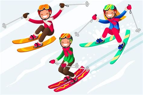 Skiing People Cartoon Characters Skis In Snow Stock Image Everypixel