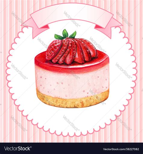 Cute Watercolor Mini Strawberry Cheesecake Vector Image