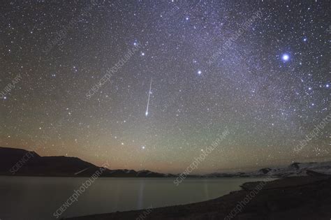 Taurid Meteor Over Yamdrok Lake Stock Image C Science