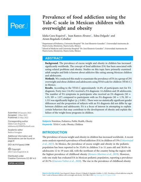 Pdf Distributed Under Creative Commons Cc By 40 Prevalence Of Food Addiction Using The Yale C