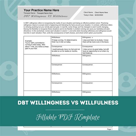 Dbt Willingness Vs Willfulness Worksheet Editable Fillable Pdf