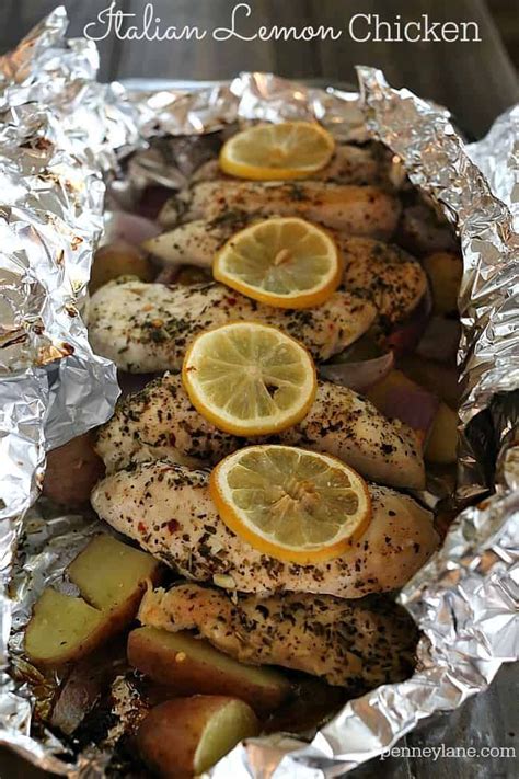 Chicken With Lemons And Potatoes In Foil