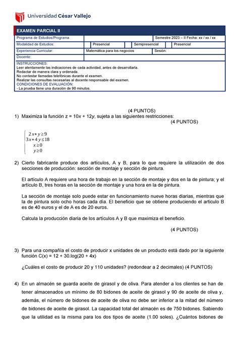 Examen Parcial II 2023 EXAMEN PARCIAL II Programa De Estudios