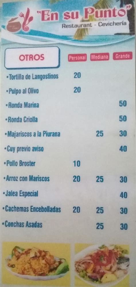 Menu At Restaurant Cevicheria EN SU PUNTO Peru