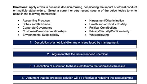 Solved Directions: Apply ethics in business decision-making, | Chegg.com