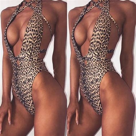 Femmes Sexy One Piece Leopard Bikini Push Up Rembourr Maillots De Bain