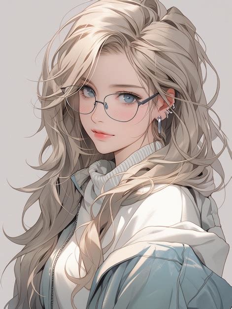 Premium Photo Anime Girl With Glasses And A White Shirt And A Blue Jacket Generative Ai