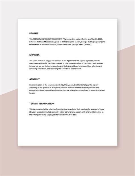 Recruitment Agency Agreement Template In Word Google Docs Pages