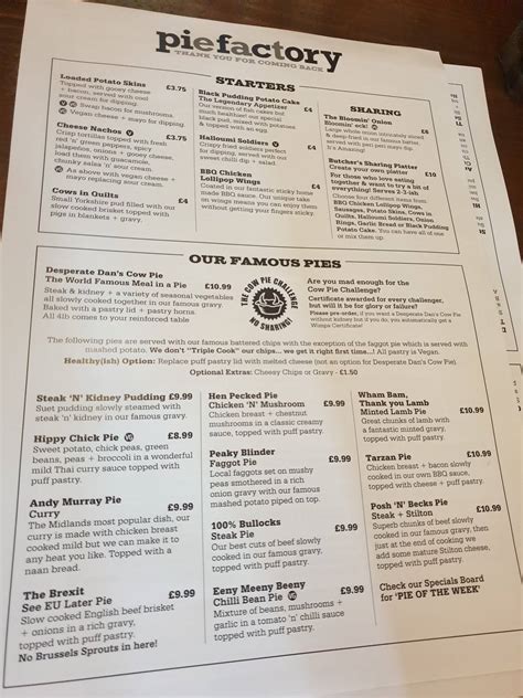 Menu At Mad O Rourke S Pie Factory Pub Bar Tipton